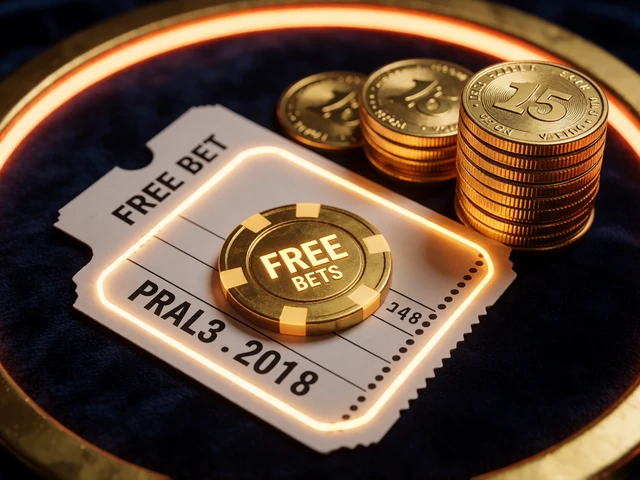 Goldener Wettschein mit Freiwetten-Token und M&uuml;nzstapel auf dunklem Samt - Sportwetten Bonus bei 30bet