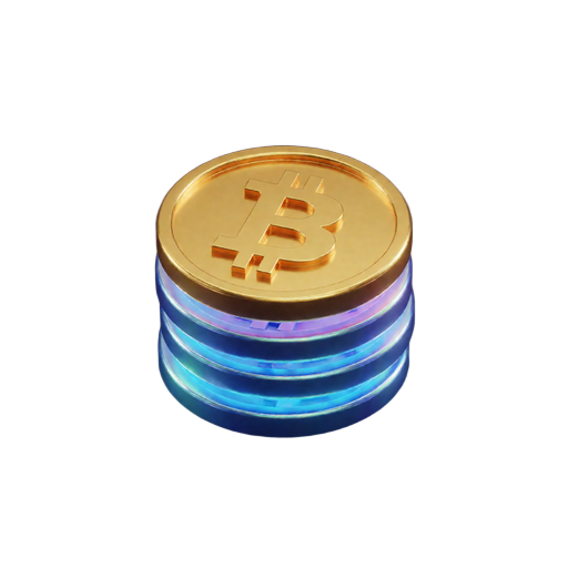 Neonblauer Krypto-M&uuml;nzstapel mit goldener Bitcoin-M&uuml;nze f&uuml;r schnelle Auszahlungen bei 30bet