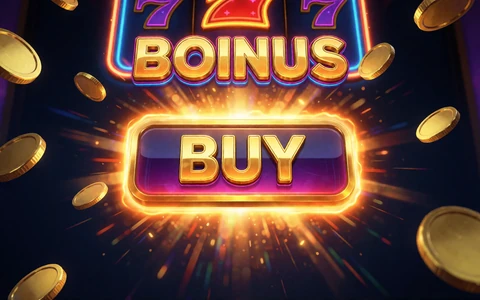 Bonus-Buy Feature an einem Online Slot mit leuchtendem goldfarbenem Button und M&uuml;nzexplosion bei 30bet